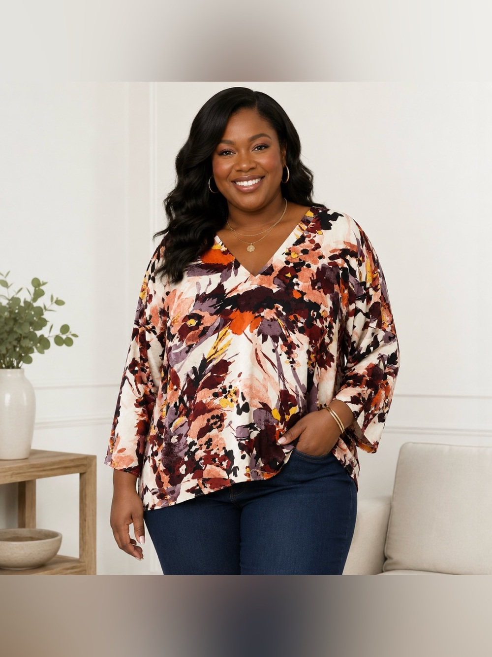 Lane Bryant Blouse Abstract Floral Size 14/16